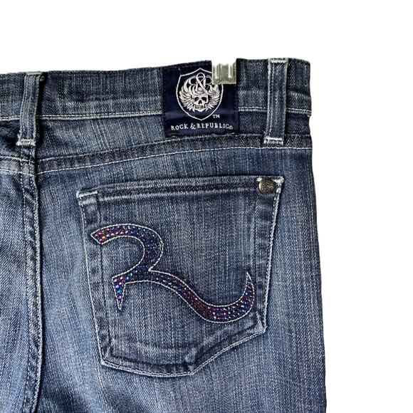 Rock & Republic Jeans Womens 29 Kasandra Flare Denim Diamonds Bling Dark Wash - Picture 6 of 10